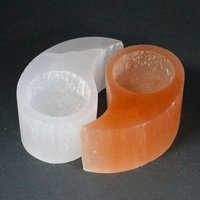 Selenite Ying Yang Candle Holder - Orange