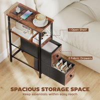 HOMCOM Narrow Side Table with Charging Station, 2 Drawers - Rustic Brown