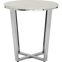 Allure Round White Faux Marble End Table - Silver