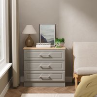 Kent 3 Drawer Ready Assembled Drawer Chest - Dusk Grey & Bardolino Oak