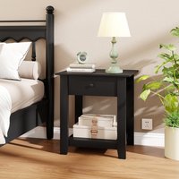 Modern Storage Bedside Table - Black