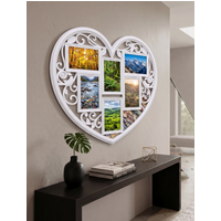 White Distressed Heart Shape Collage Wall Hanging Photo Frame