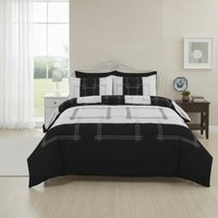 Snug City Patchwork Duvet Cover Set Vintage Style Bedding Matching Pillowcases in Black | Size: Single