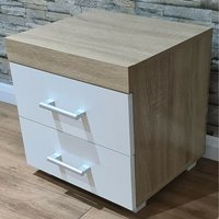 2 Drawer White Sonoma Oak Effect Bedside Cabinet Table - White