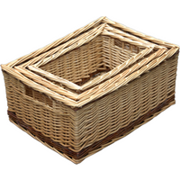 Set of 3 Buff Storage Wicker Baskets with Rustic Stripe - Brown