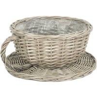 Antique Wash Tea Cup Wicker Basket - Grey