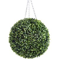 Best Artificial 28cm Green Boxwood Buxus Grass Hanging Basket Topiary Ball - Green
