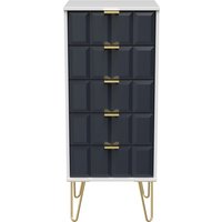 Cube Ready Assembled 5 Drawer Bedside Cabinet - Indigo Matt & White