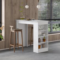 Decortie Modern Kitchen Bar Dining Table with 4-Tier Storage - White / Chipboard