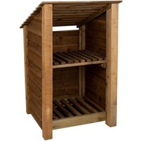 Single Bay Wooden Log Store With Reverse Roof And Kindling Shelf - brown / 126cm