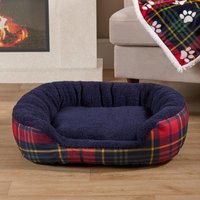 Oxford Check Fleece Pet Dog Plush Cushion Bed - Red / 55cm