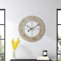 Wood Grain Round Metal Wall Clock - Wood Colour