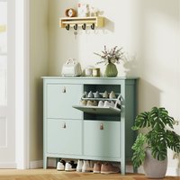 HOMCOM Shoe Cabinet with Flip Doors for Hallway Entryway - Green / 105cm / 95.5cm