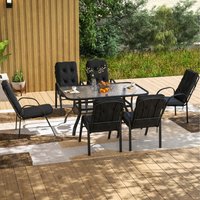 Outsunny Glass Table Umbrella Hole 7 PCs Garden Dining Set - Black