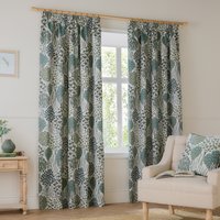 Ophelia Jacquard Floral Pencil Pleat Curtains - Thyme-Mineral / 183cm / 117cm
