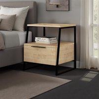 FWStyle 1 Door Bedside Table Nightstand Black Metal Frame - Oak