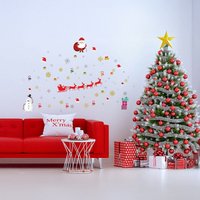 Santa's Snowy Sleigh Christmas Wall Stickers - Red
