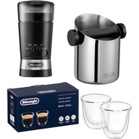 De'Longhi Knock Box Grinder and Espresso Glasses - Stainless Steel