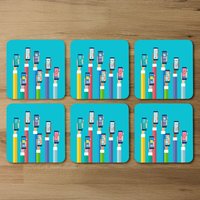 Hands Holding Smart Phones Coaster - Blue