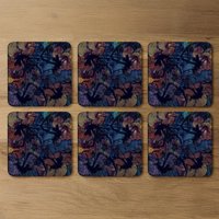 Grunge Flower Print Coaster - Black