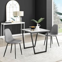 Carson White Marble Effect Square Dining Table and 2 Corona Black Leg Chairs - Grey
