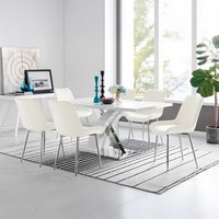 Atlanta 6 White Dining Table and 6 Pesaro Silver Leg Chairs - Cream