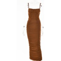 Smart Skinny Pleated Dress - Brown / 56 - 70 cm / 121cm