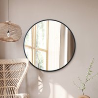 The Fenestra - Black Edged Circular Modern Wall Mirror 31" - Black