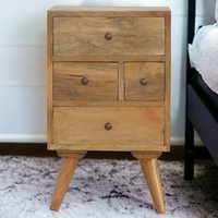 Solid Wood Nordic Style 4 Drawer Multi Bedside - Brown
