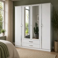 Duo 4 Doors Wardrobe with Mirrors and 2 Drawers - White