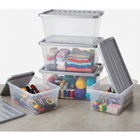 5 Pack of 62 Litre Clear Plastic Storage Containers with Silver Lids - Clear