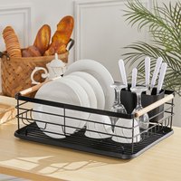 Kitchen Bowl Plate Dish Drain Rack - Black