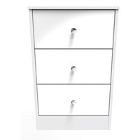 Padstow Ready Assembled 3 Drawer Bedside Cabinet - White Gloss & White Matt
