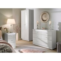 , Lumiere Ready Assembled Tall Mirrored Wardrobe - White Gloss & White , Lumiere Ready Assembled Tall Mirrored Wardrobe - White Gloss & White