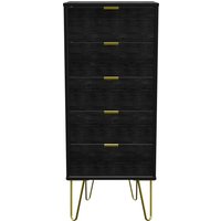 Hong Kong Ready Assembled 5 Drawer Bedside Cabinet - Black Matt