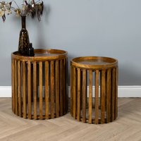 Set Of 2 Solid Mango Wood Lamp Tables - Brown