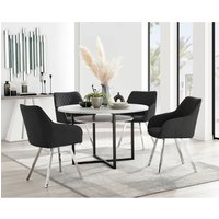 Adley Grey Concrete Effect Storage Dining Table and 4 Calla Silver Leg Chairs - Black