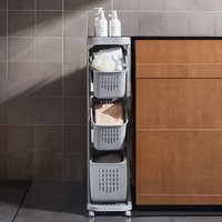 4-Tier Laundry Basket on Wheels - Grey