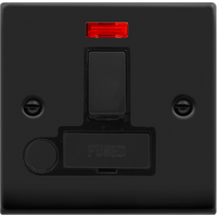 Matt Black 13A Fused Ingot Connection Unit Switched With Neon With Flex - Matt Black