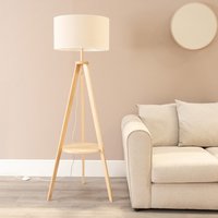 Morrigan Wood Tripod Floor Lamp with Trim Shade - White