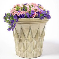 Glazed Yellow Ceramic Flared Geometric Pattern Planter - Yellow