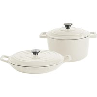 2pc Cast Iron Casserole Dish Set - 2.3L and 4.68L - Pebble