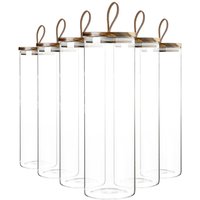 Glass Storage Jar with Wooden Lid - Leather Loop - Clear / 2cm3 / 6