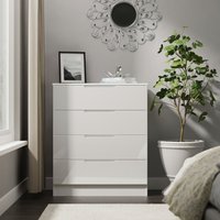 Milan Ready Assembled 4 Drawer Chest - White Gloss & White