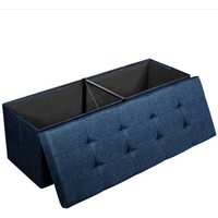 Folding Storage Ottoman Bench with Lid - Blue
