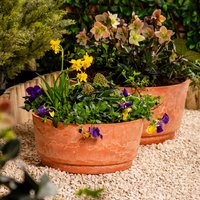 Caesar Marble Effect Terracotta Bowl Planters - Terracotta / 46cm / 2