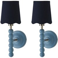 Bobbins Pastel Wall Light with Linen Scallop Shade - Blue / 2 / No