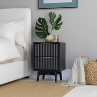 Monza - 2 Drawer Bedside Table with Fluted Front - Black