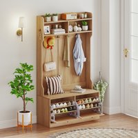 Entryway Bench with Coat Rack - Brown