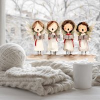 Angel Choir Window Stickers. Cute Christmas Singing Angels - red / 30cm